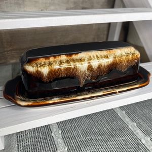 Vintage Pfaltzgraff Covered Butter Dish Brown Drip Glaze